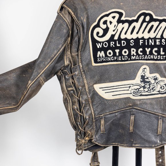 VTG 90’s Indian Motorcycle Patch Brown Leather Rider Jacket Rare - Picture 7 of 9